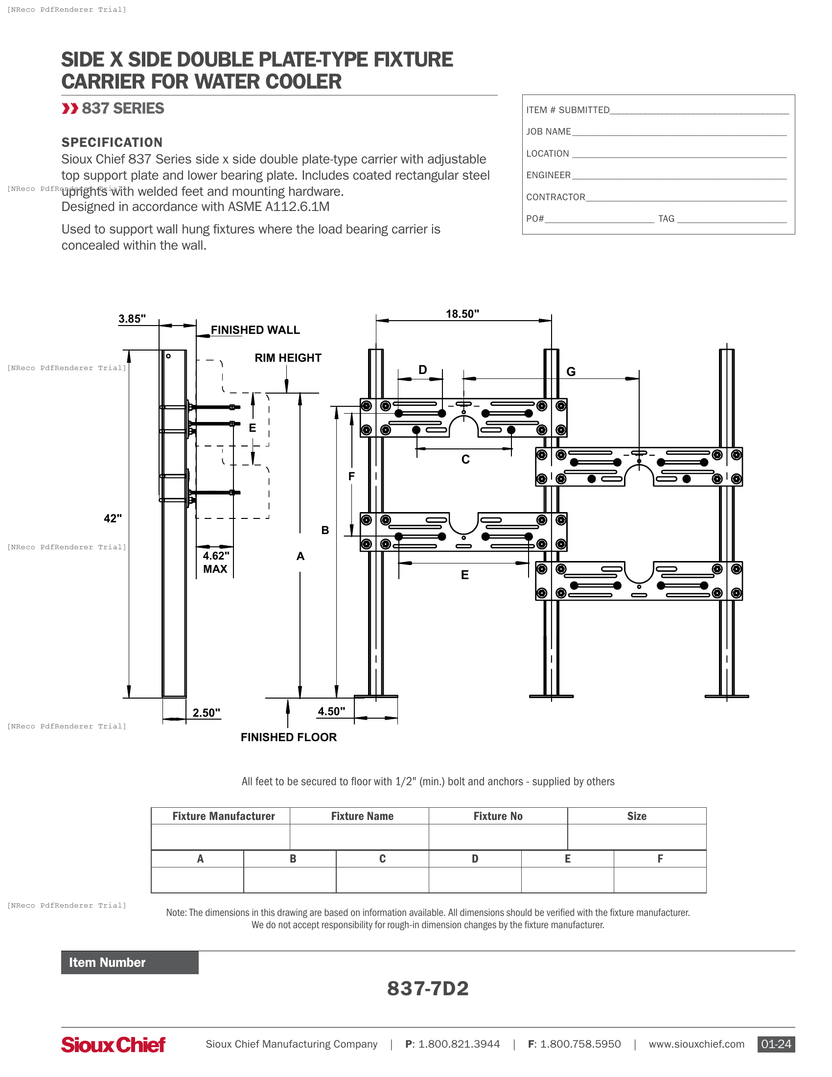837 SERIES - SXS DOUBLE PLATE-TYPE WTRCLR CARRIER - SPEC SHEET.PDF Specification Document